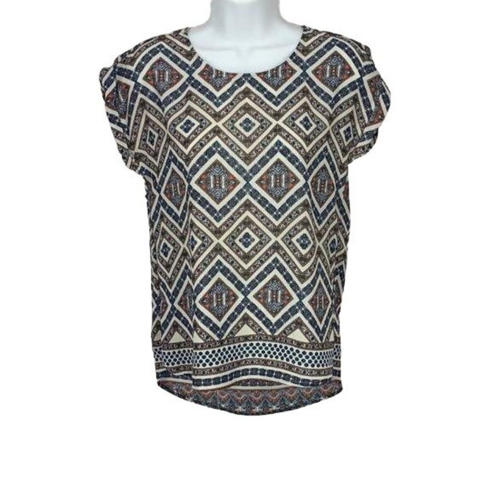Pink Republic XS Rust Diamond Pattern Short Sleeve Boho Blouse